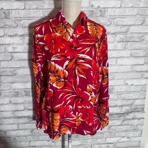 Vintage Avon Tropical Red Floral Button Up Shirt